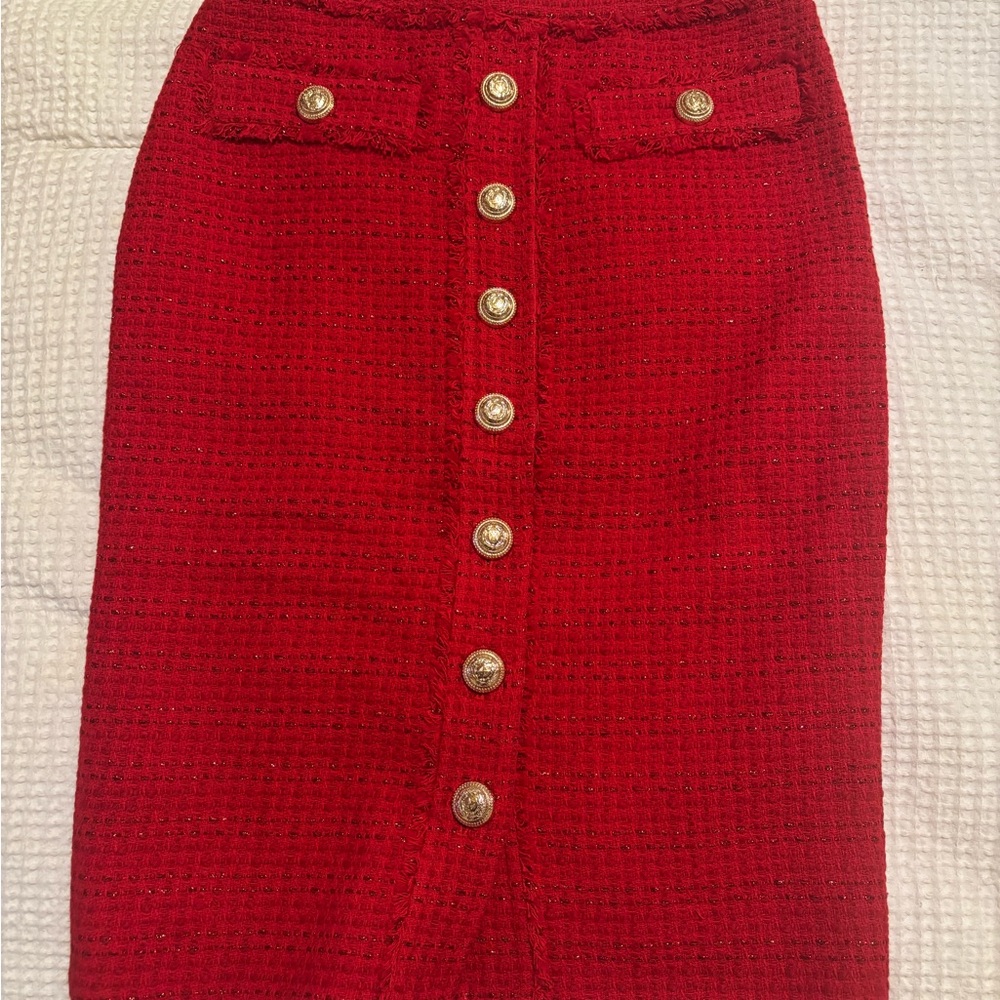 Generation Love Red gold Buttoned Pencil Skirt